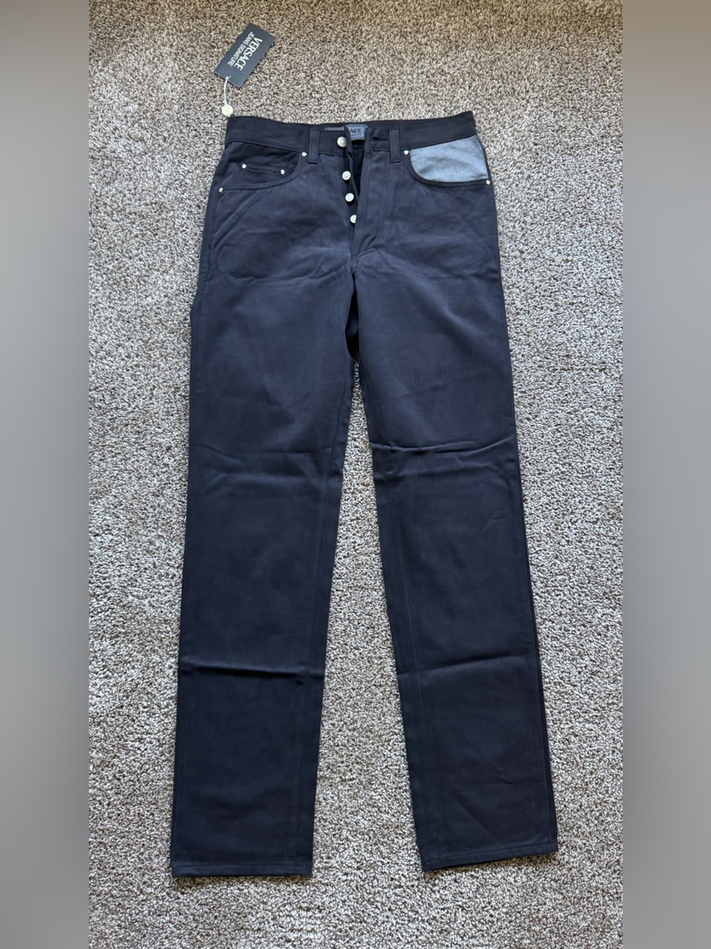 Versace Men's Straight Black Jeans with Gray Pocket Detail